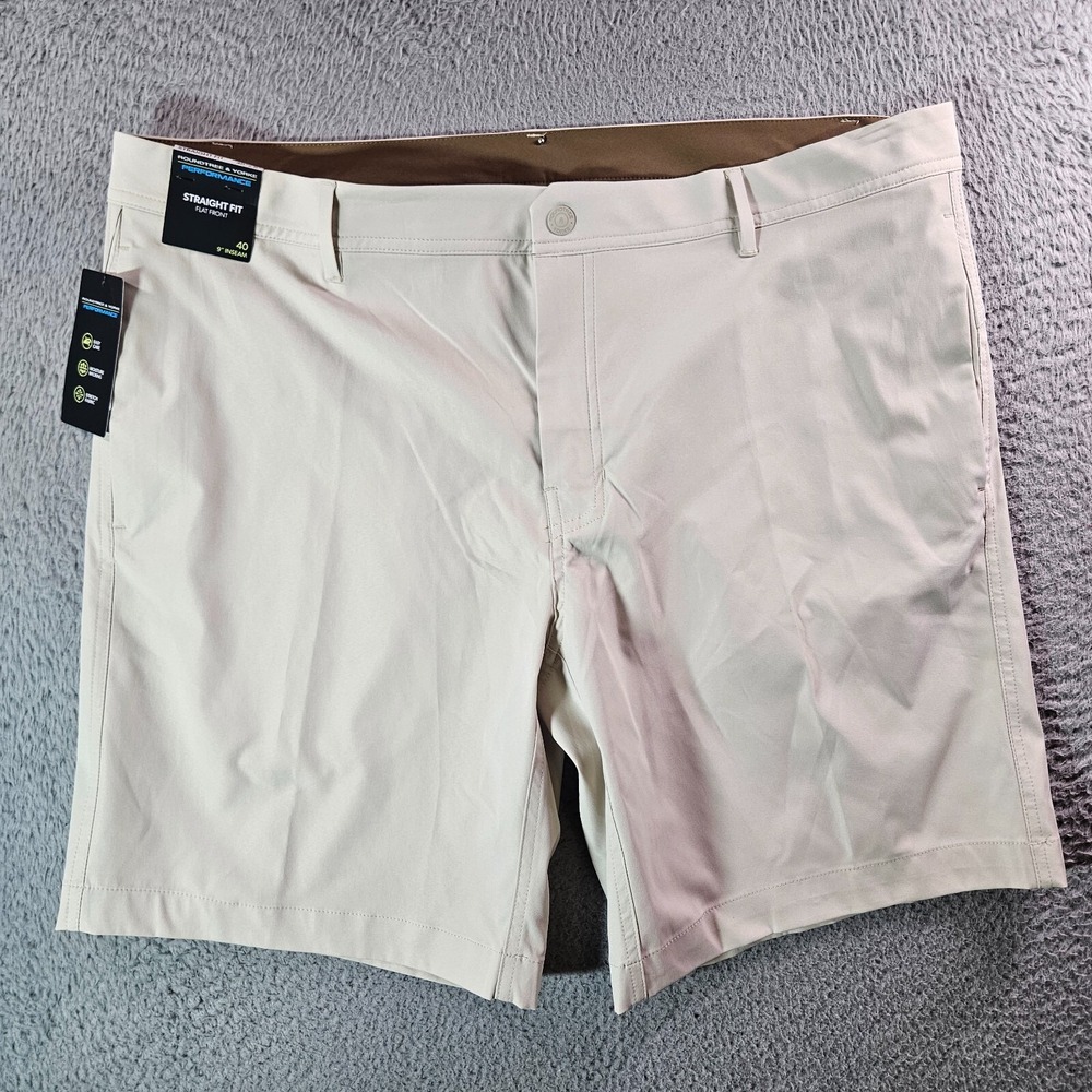 NWT Roundtree & Yorke Performance Shorts‎ Men 40 x 9" Flat Front Beige